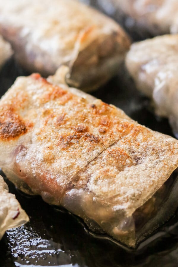 fried rice paper dumplings with a black background