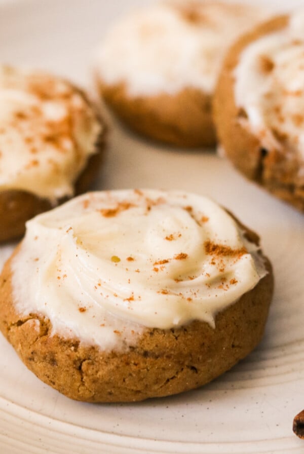 gluten free pumpkin cookies on a white platter