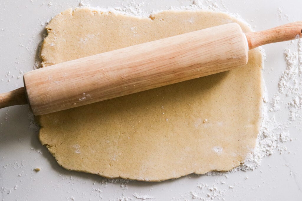 Rolling out dough into a rectangle