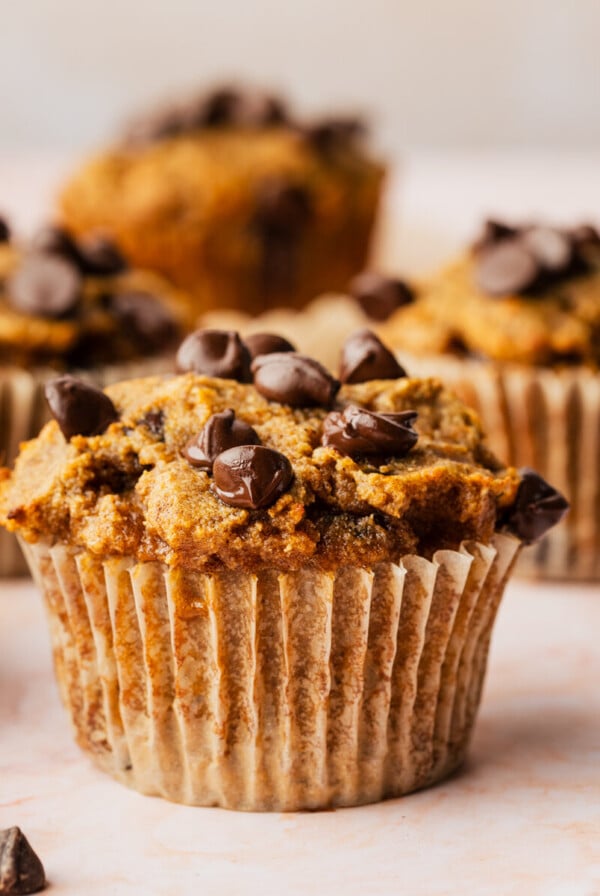 sweet potato muffins with chocolate chips on a counter