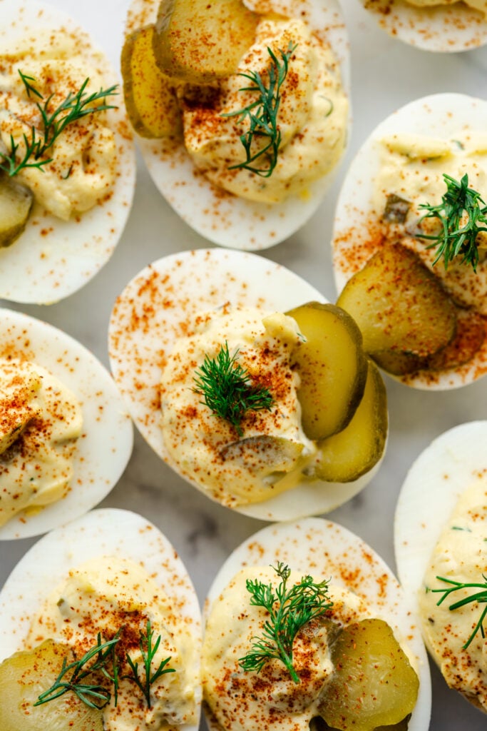 deviled eggs on a platter