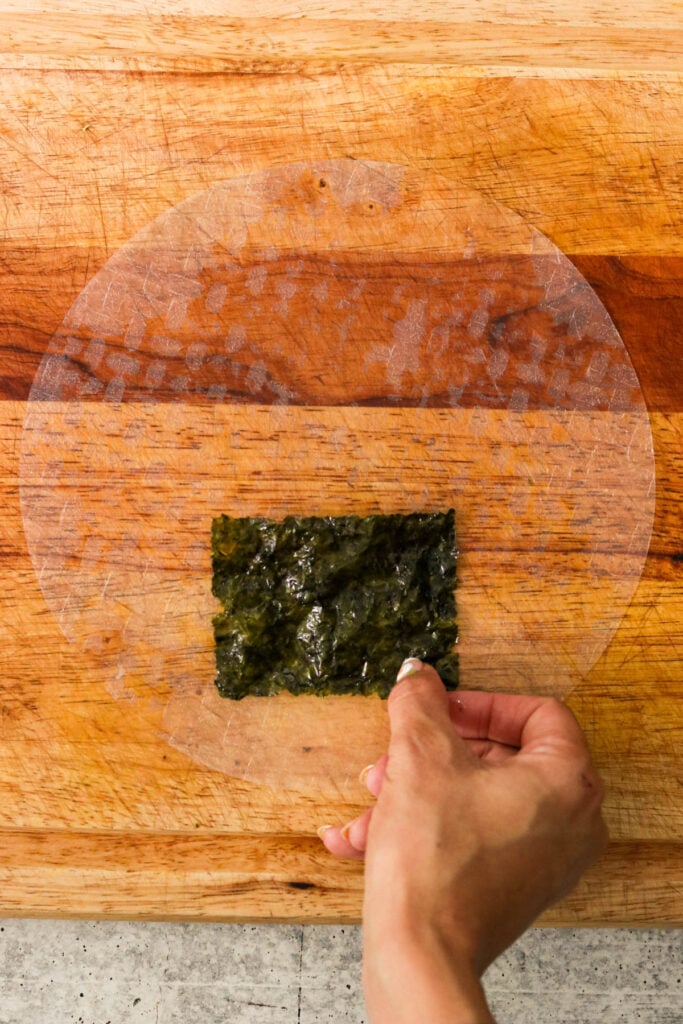 rice paper sheet on a cutting board