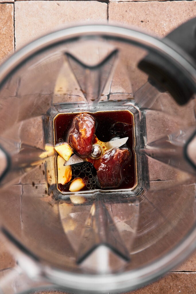 dates in a blender ready to process for the sauce 