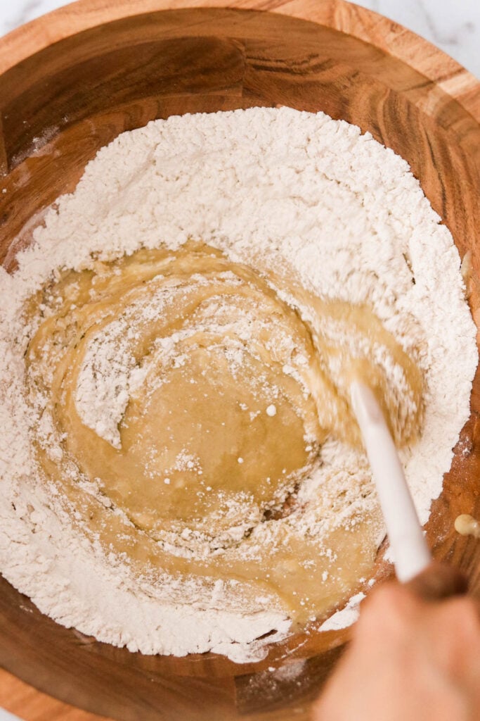 mixing wet and dry ingredients 
