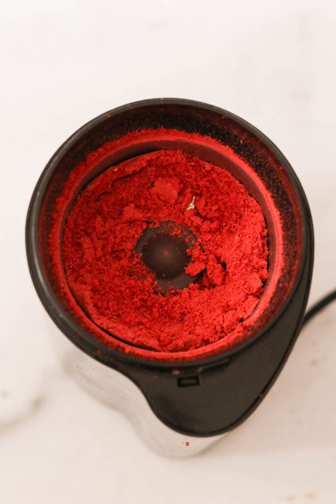 freeze dried strawberries in a food processor 