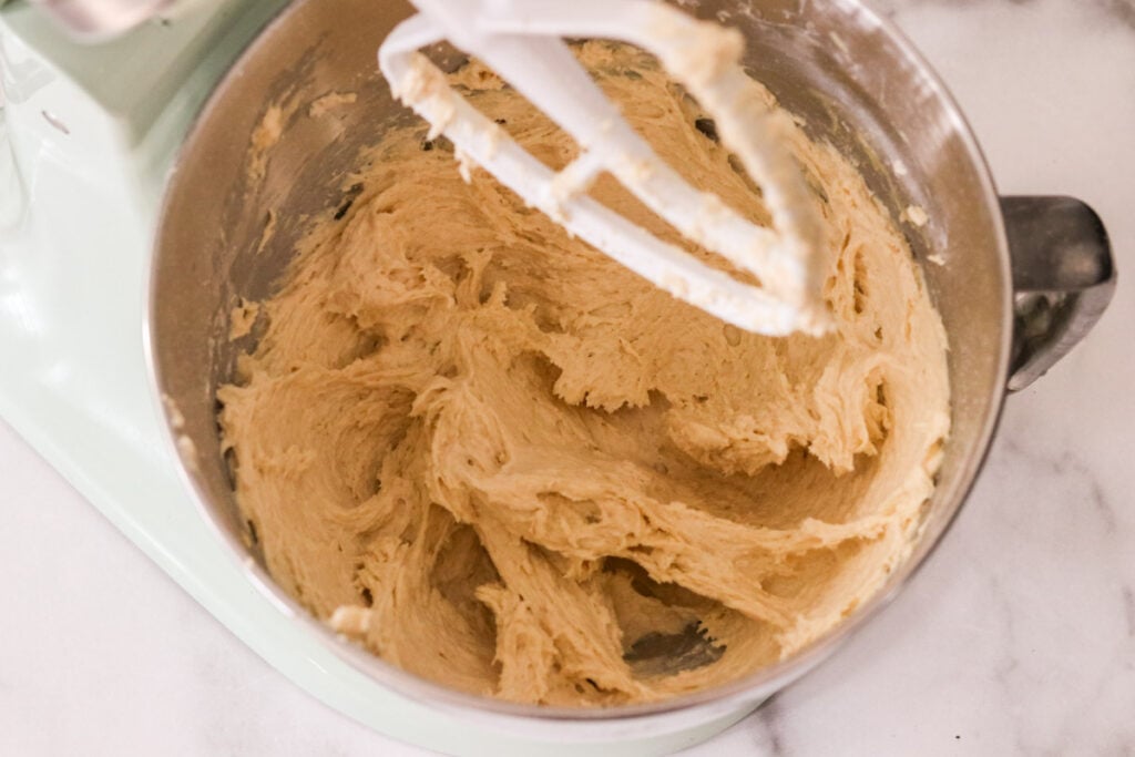 a wet dough formed in a stand mixer for wreath bread