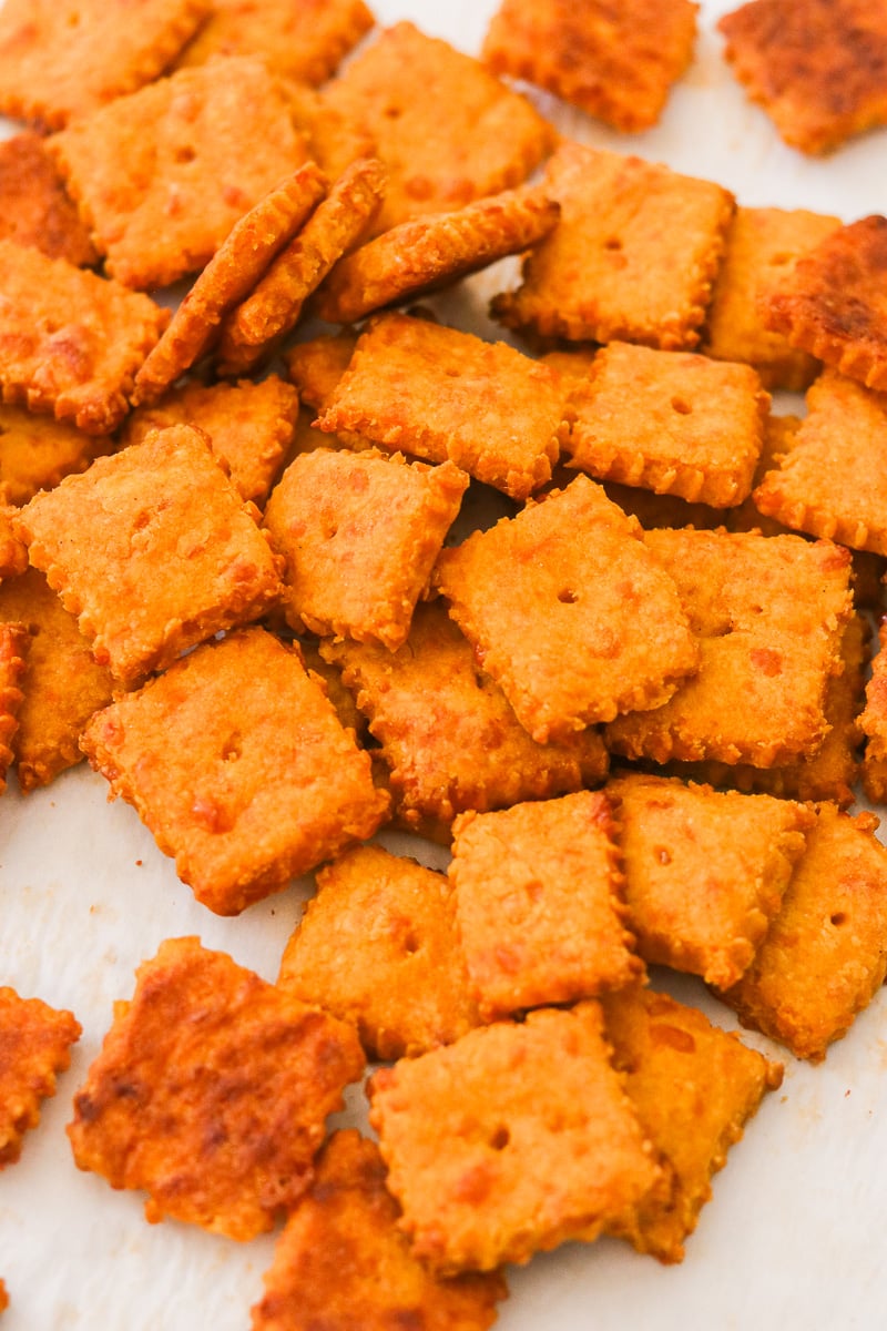 Close-up of crispy sweet potato crackers.