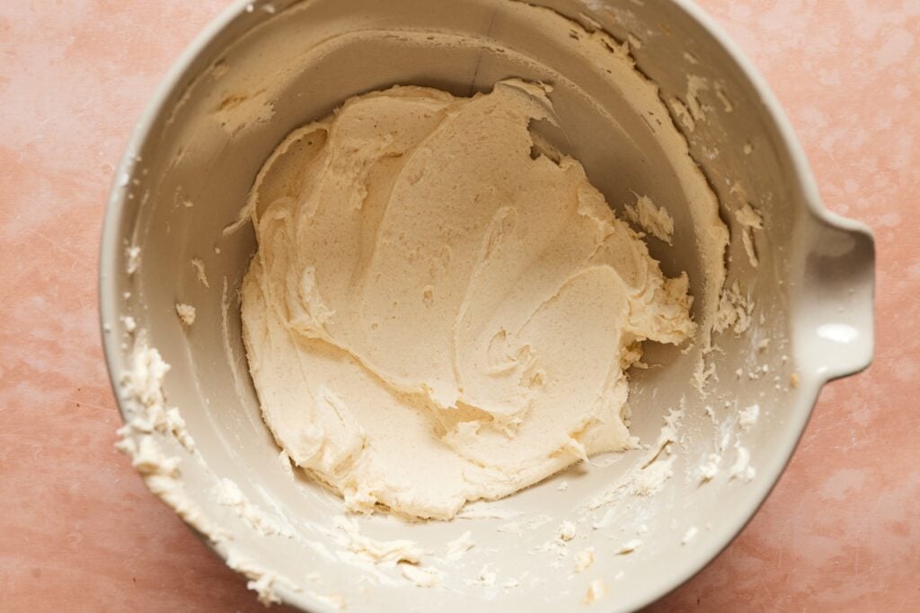 White cream filling in a mixing bowl.