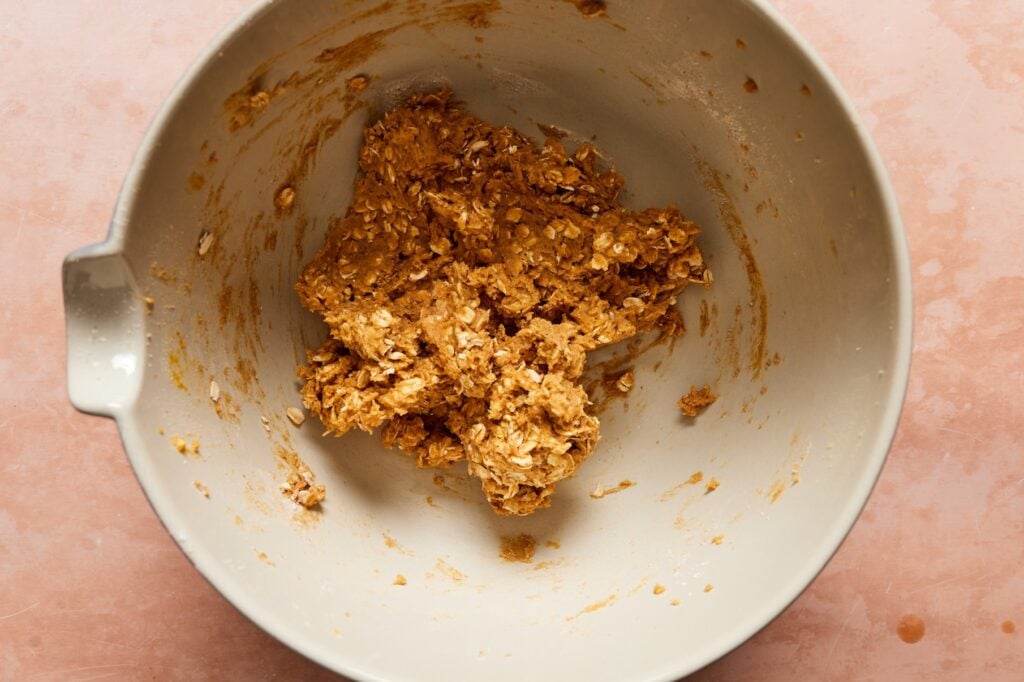 The oatmeal cream pie cookie dough formed into a ball.
